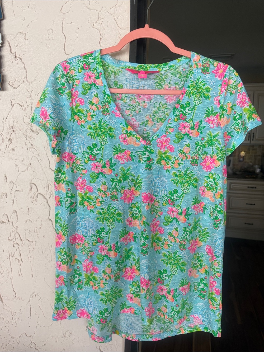 Lilly Pulitzer Light Blue V-Neck Tropical Floral Tee